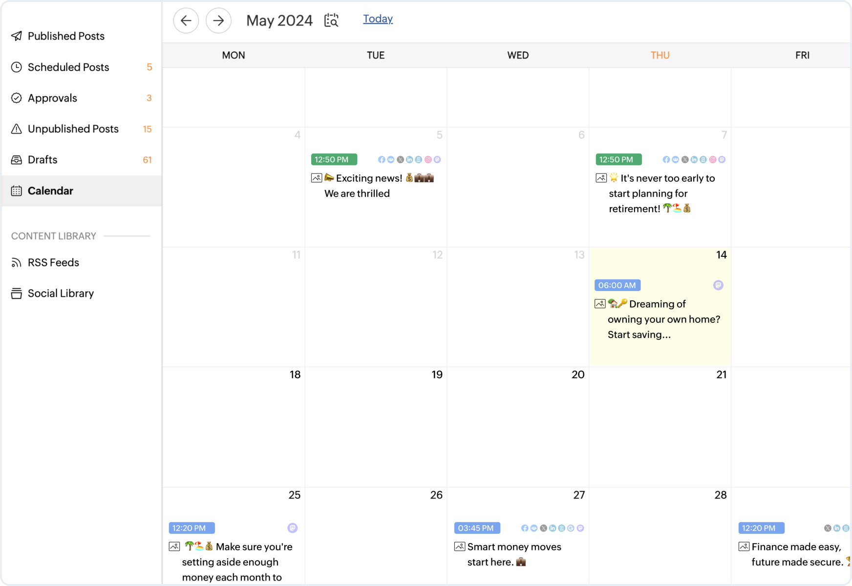 Publish calendar