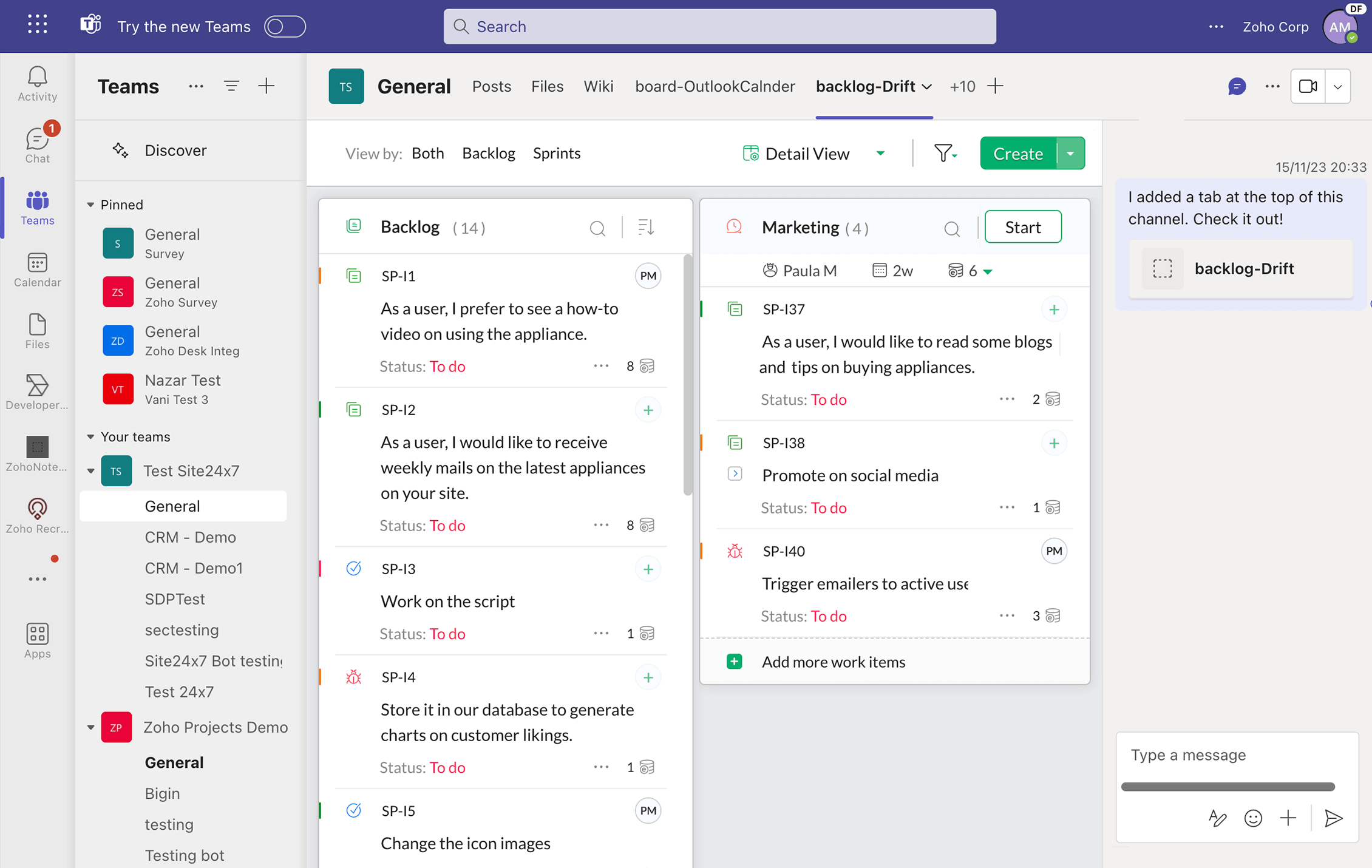 Integrate Zoho Sprints With Microsoft Teams