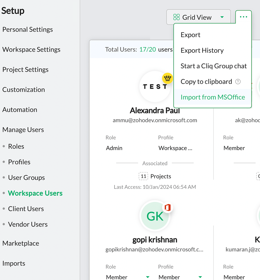 Zoho Sprints and Microsoft Office 365 Integration