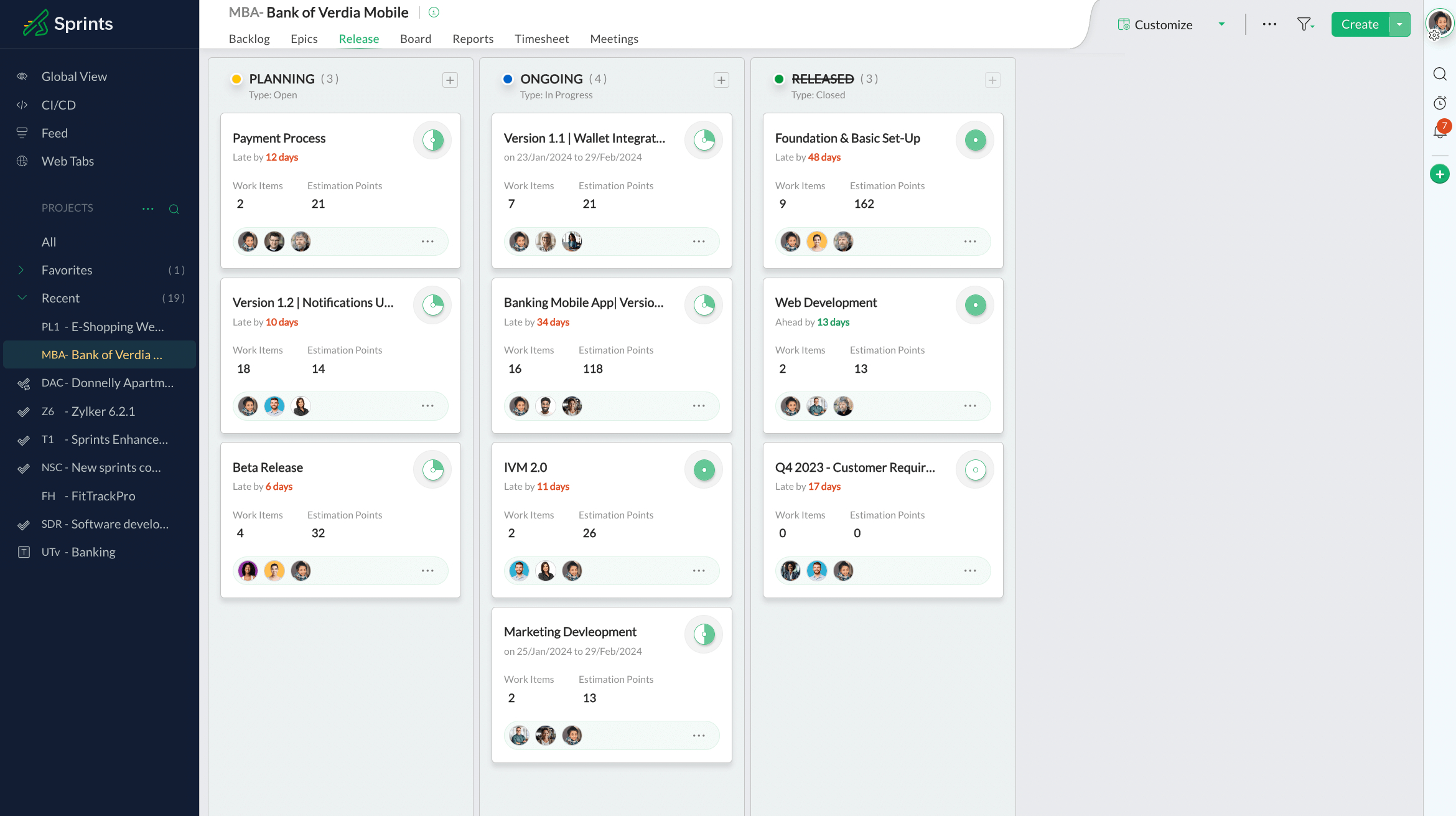 Agile scrum project tool - Zoho Sprints