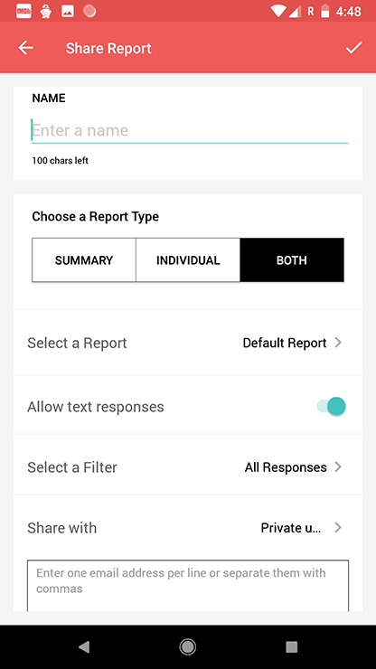 Zoho Survey android app share reports