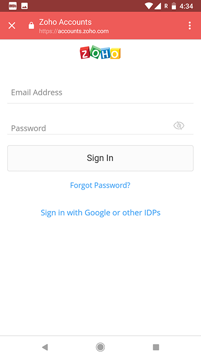 Zoho Survey android app user credentials