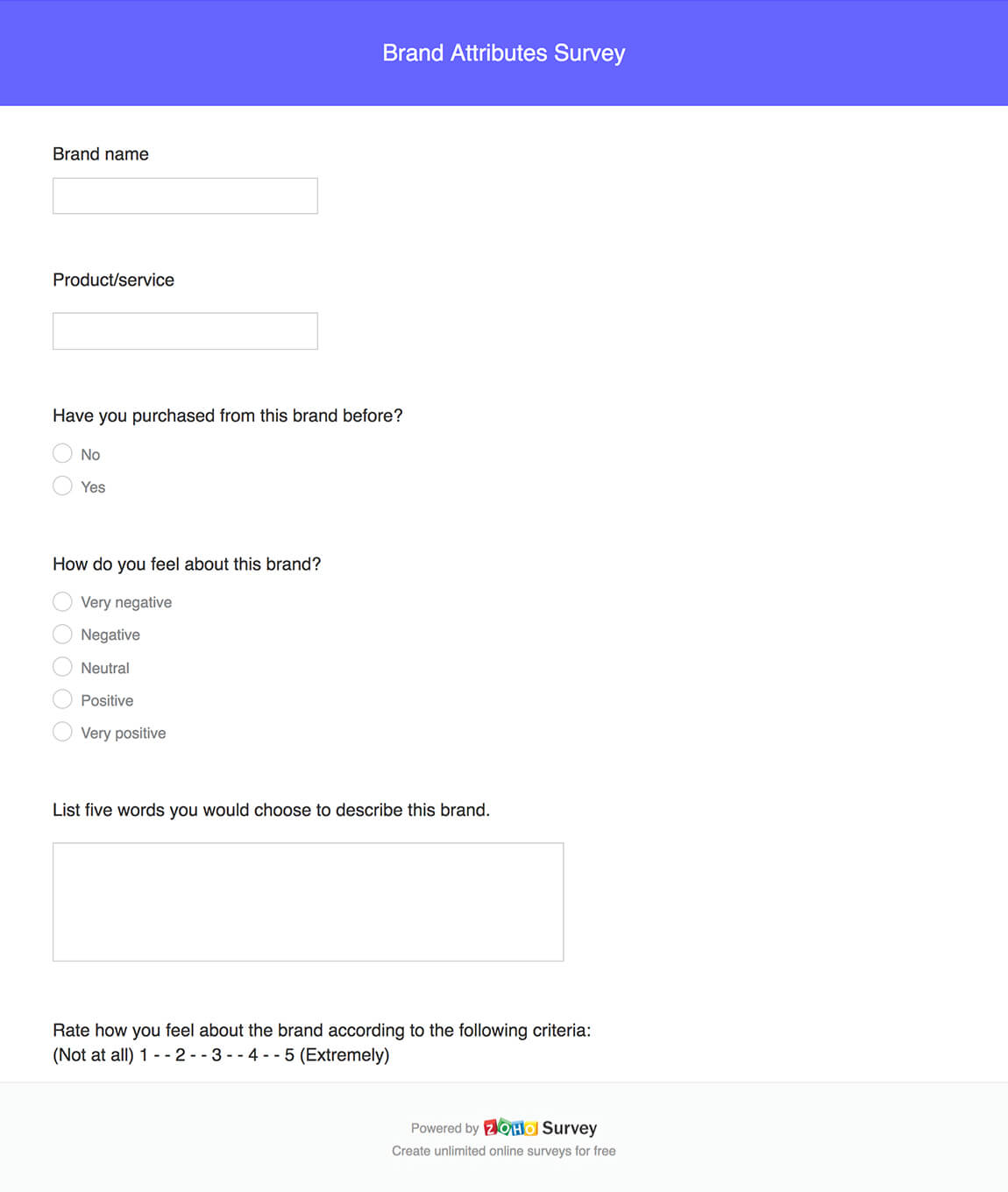 Brand Attributes Survey Sample Questions and Template