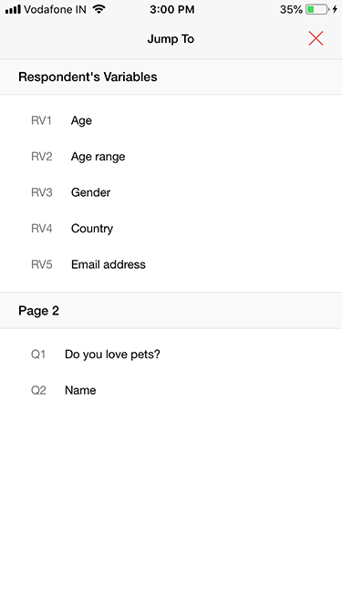 Survey iOS app jump to any page