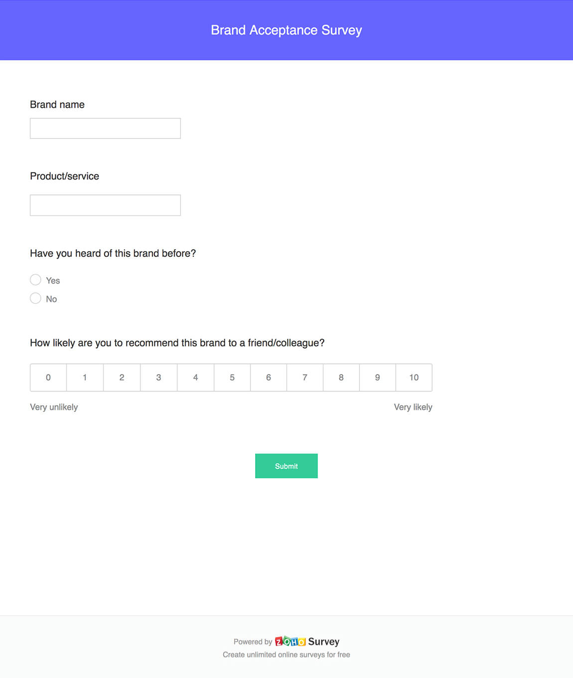 Brand Acceptance Survey Questionnaire & Template - Zoho Survey