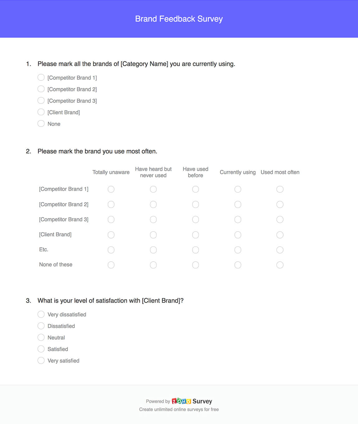 Brand Perception Feedback Survey Questionnaire & Template - Zoho Survey