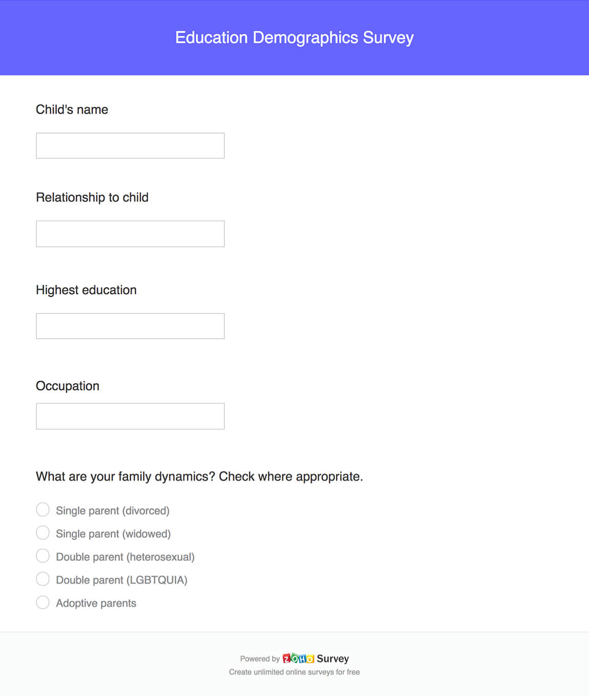 Education demographics survey questionnaire template