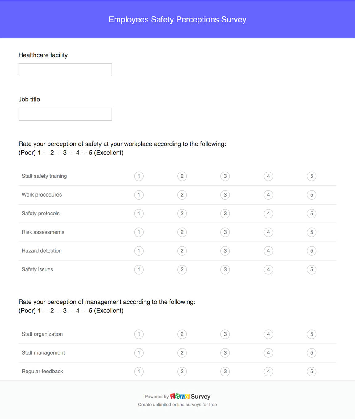 Employees Safety Perceptions Survey Questionnaire Template Zoho Survey