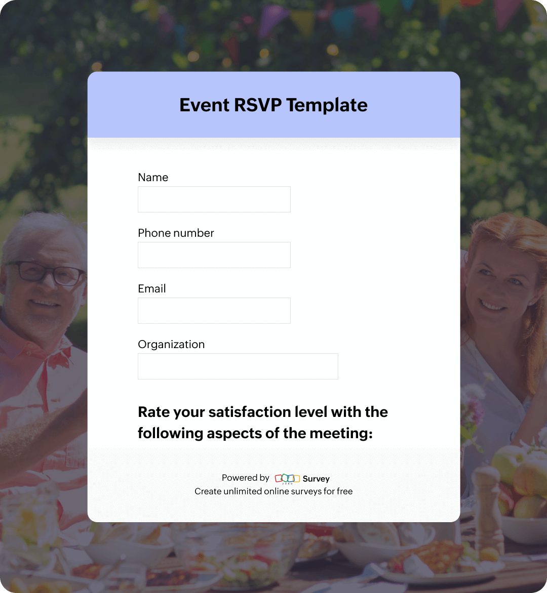Event RSVP survey questionnaire template