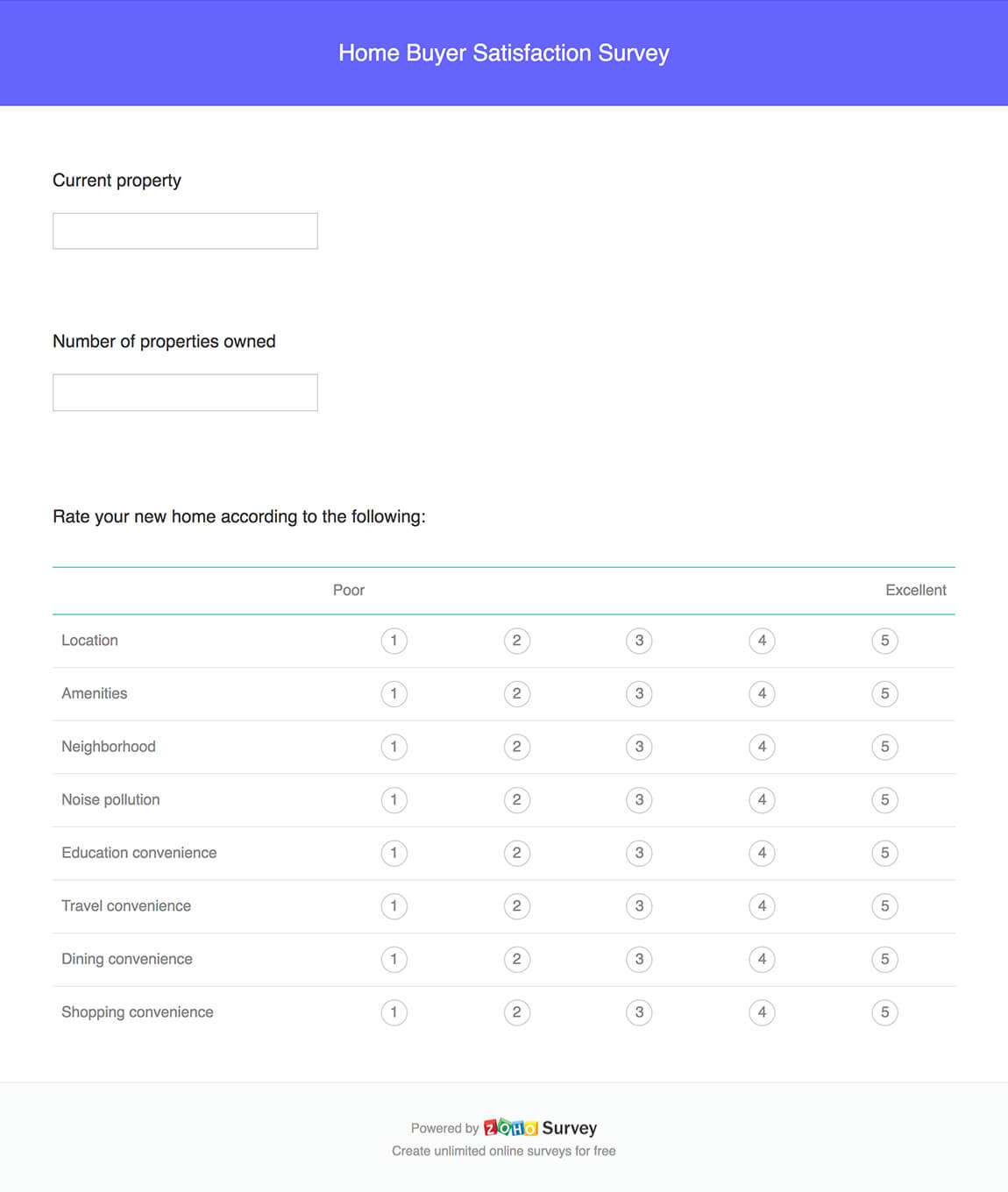 Home buyer satisfaction survey questionnaire template