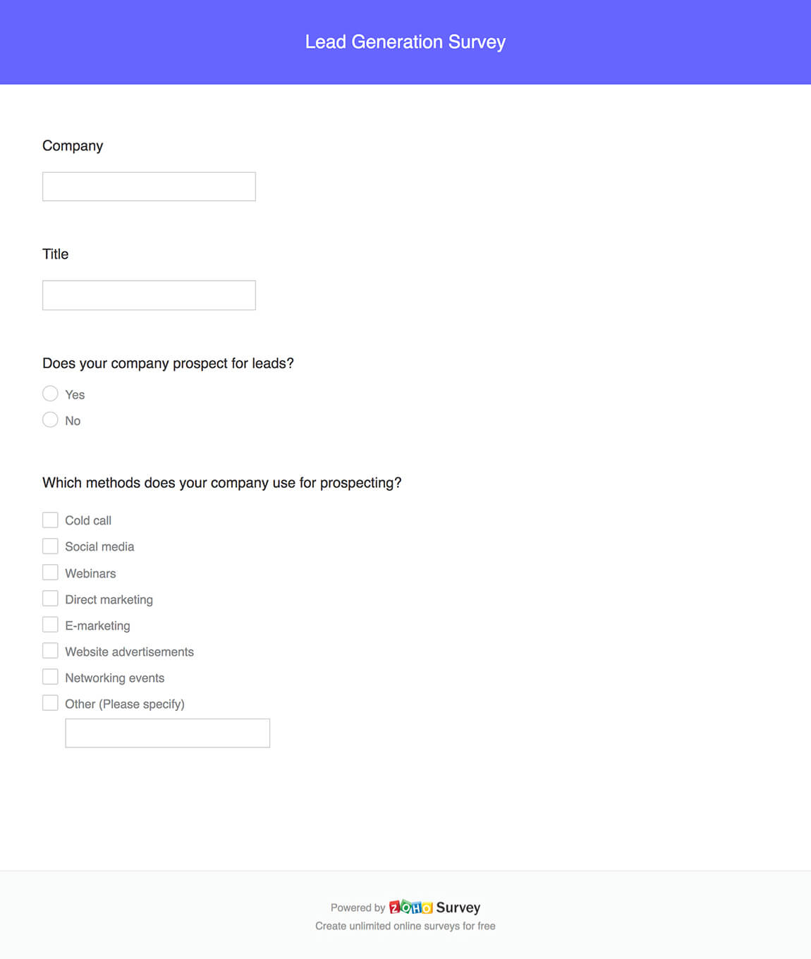 Lead Generation Survey Questionnaire Template Zoho Survey