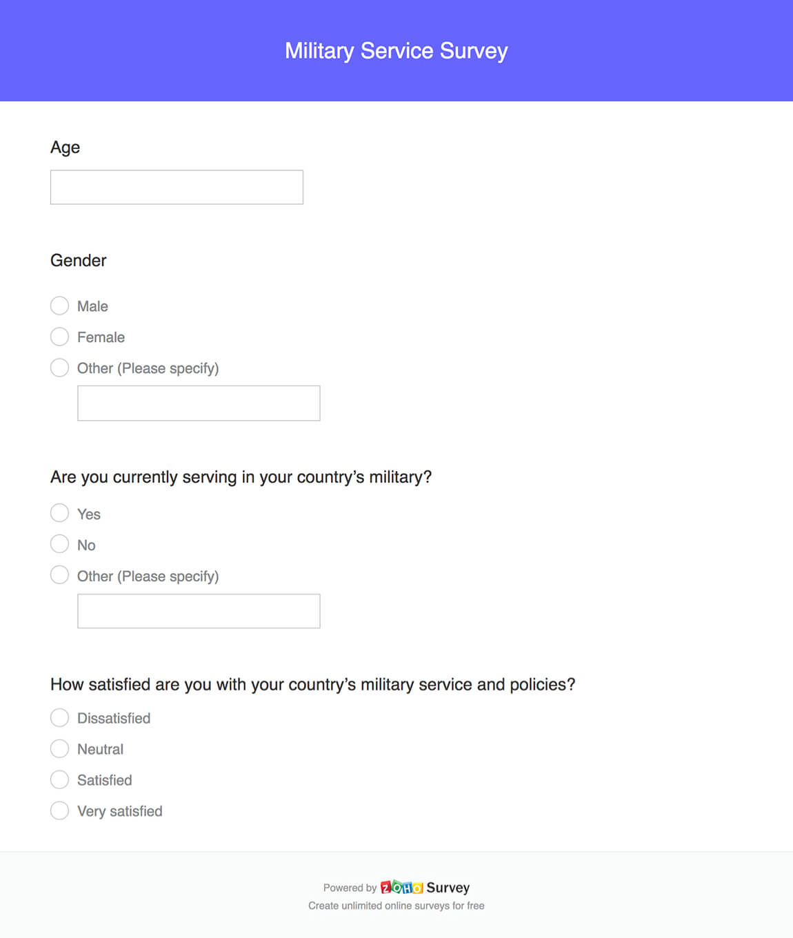 Military Service Survey Questionnaire & Template - Zoho Survey