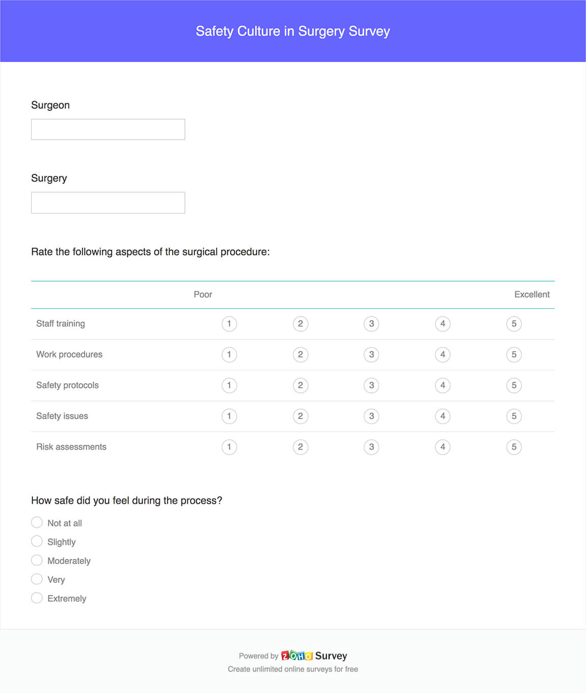 Safety culture in surgery survey questionnaire template