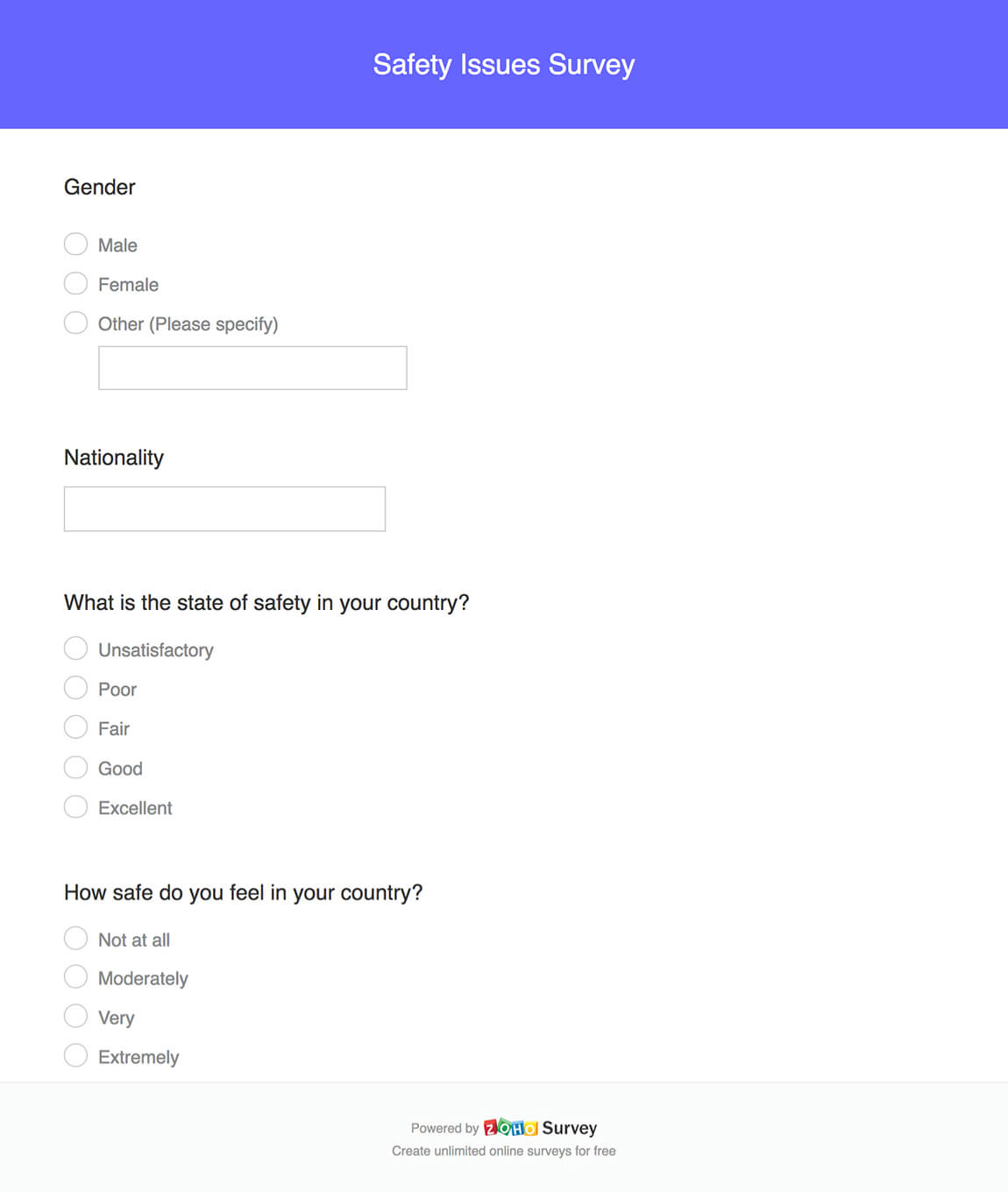 Safety issues survey questionnaire template