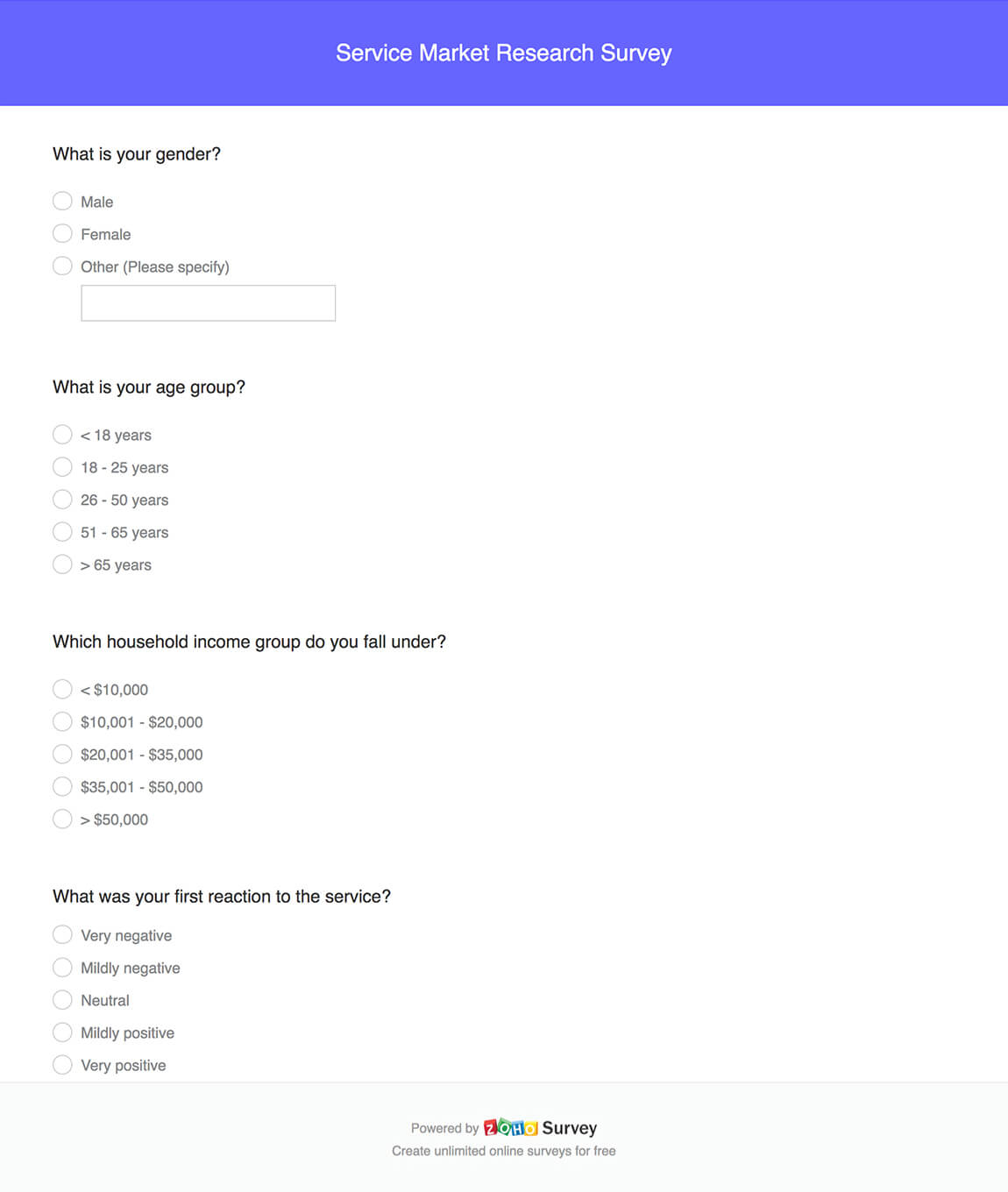 questionnaire sample market research