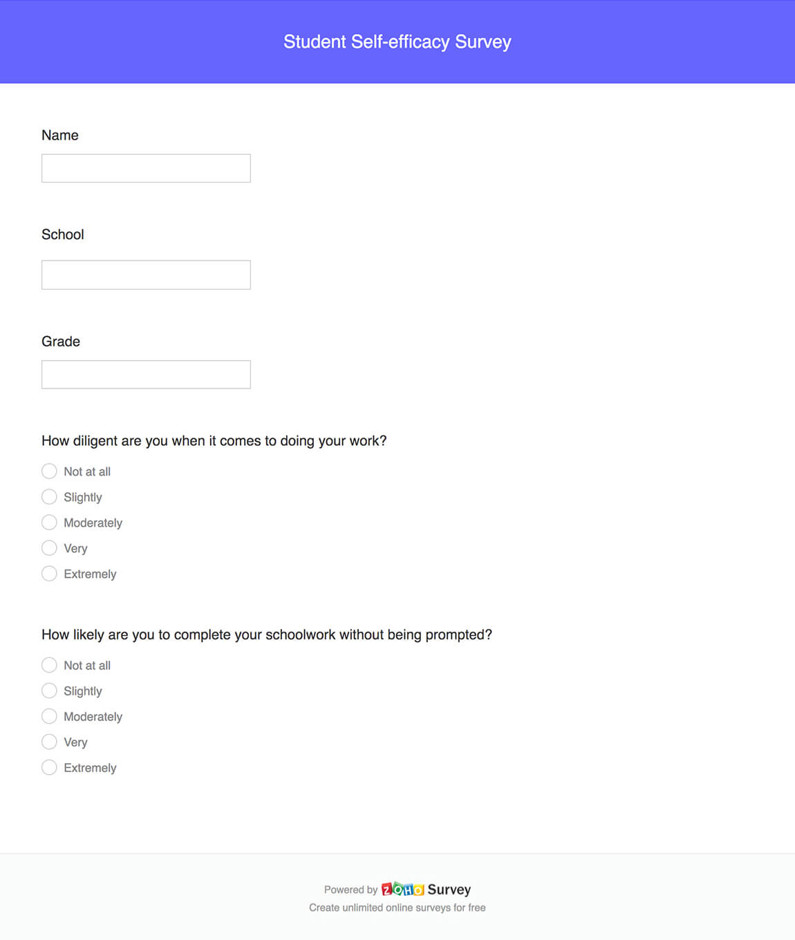 Student self-efficacy survey questionnaire template