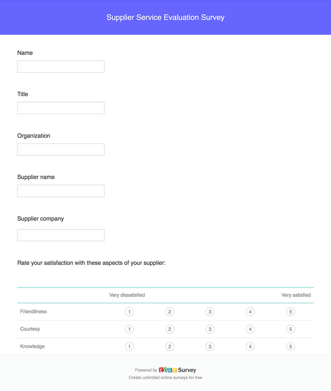 Supplier Service Evaluation Survey Questionnaire Template Zoho Survey