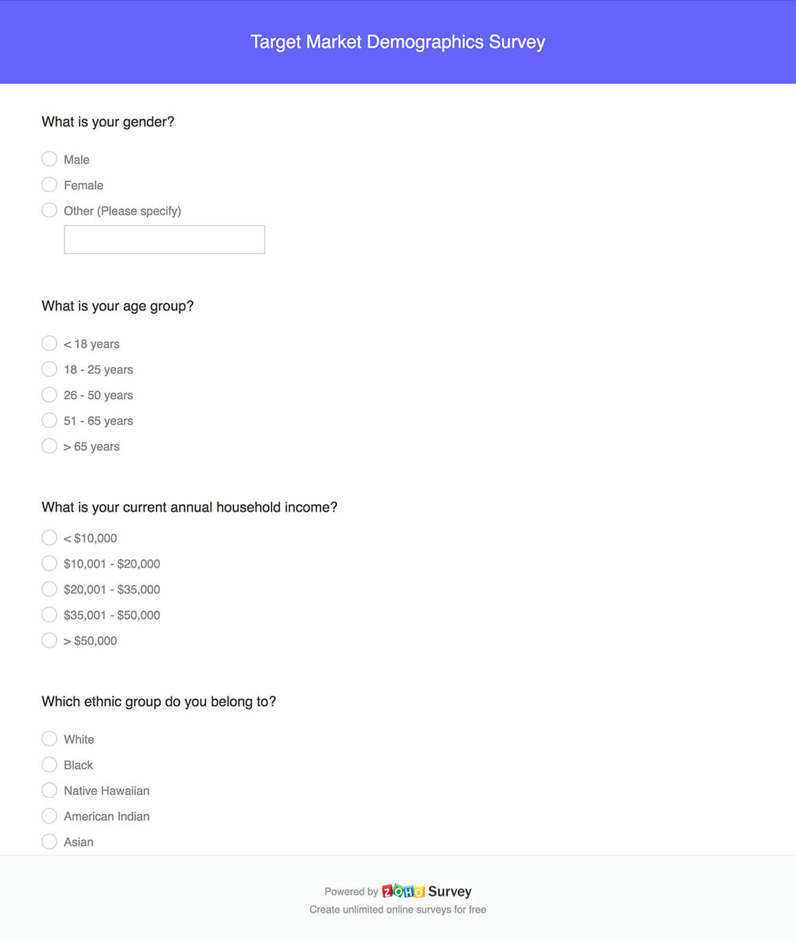 Target market demographics survey questionnaire template