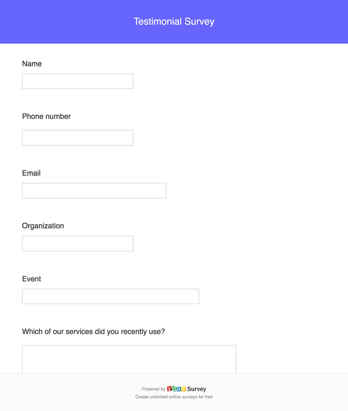 Testimonial Survey Questionnaire Template Zoho Survey