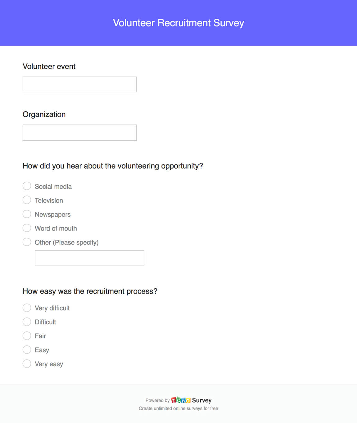 Volunteer recruitment survey questionnaire template