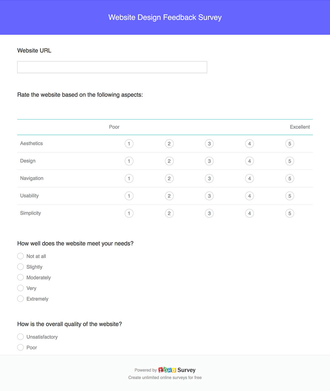 Website Design Feedback Survey Questionnaire & Template Zoho Survey