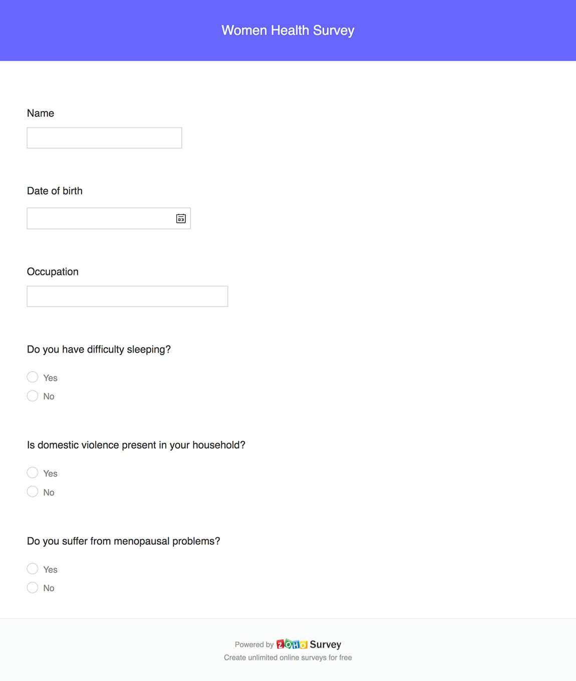 Women's Health Survey Questionnaire & Template Zoho Survey