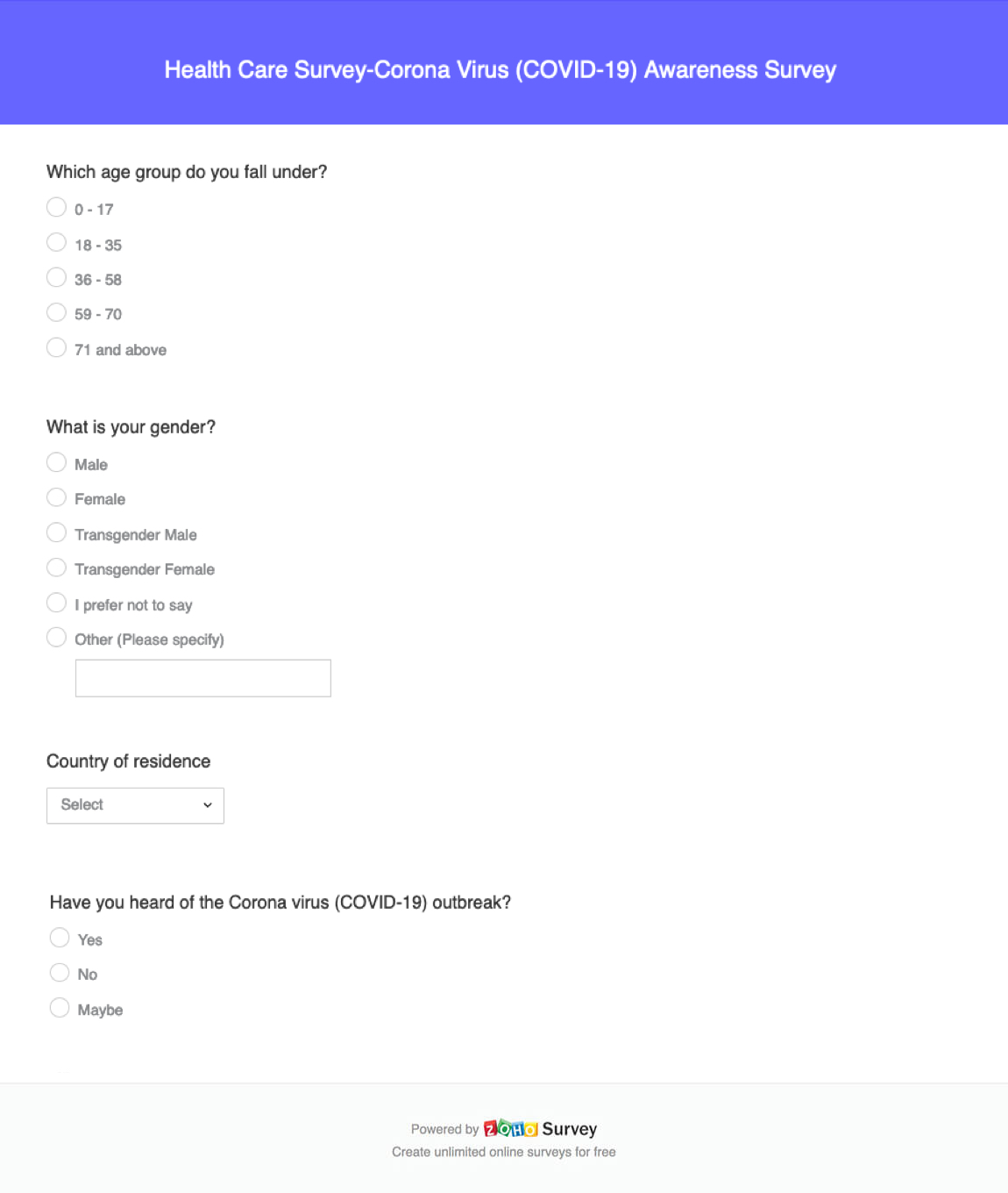 questionnaire for research on covid 19