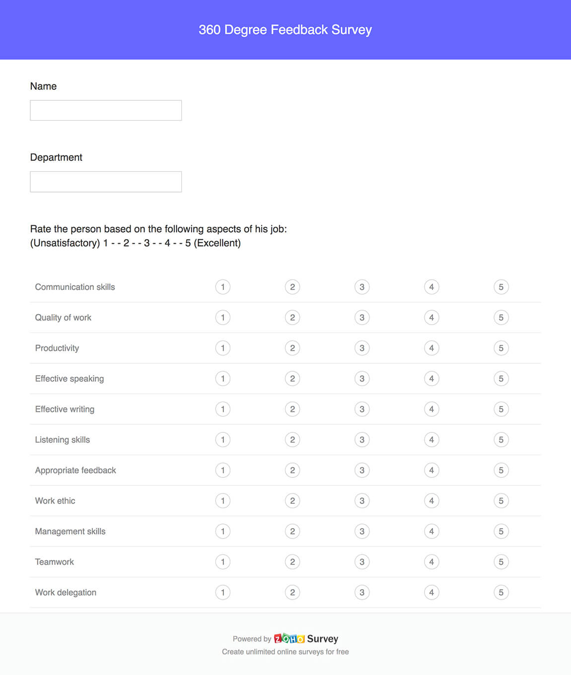 Zoho 360 Degree Feedback Survey Questionnaire Template 