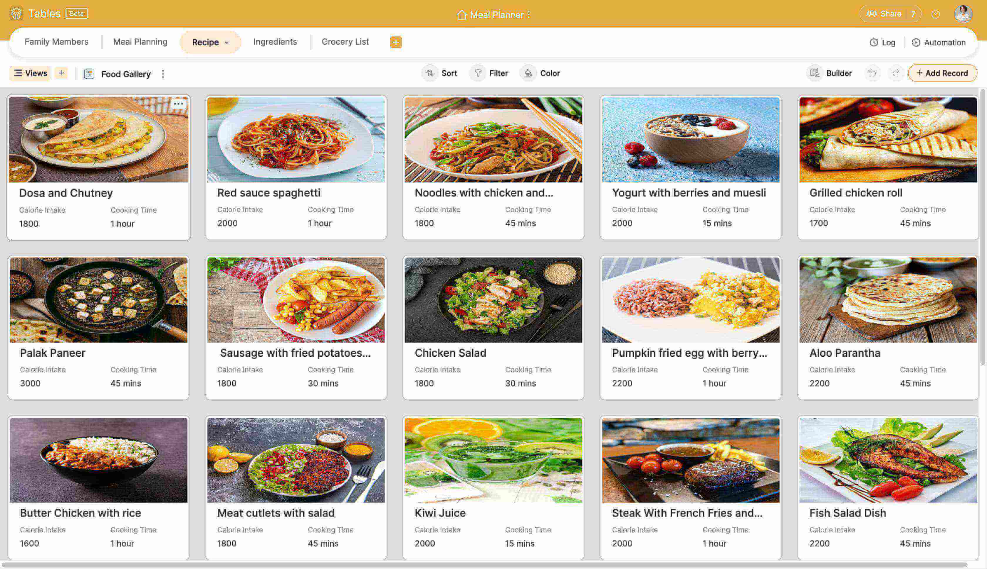 Meal Planner Template | Free & Customizable | Zoho Tables