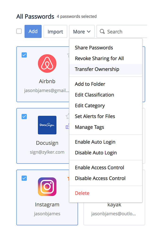 パスワード管理を使って同僚にパスワードを移転