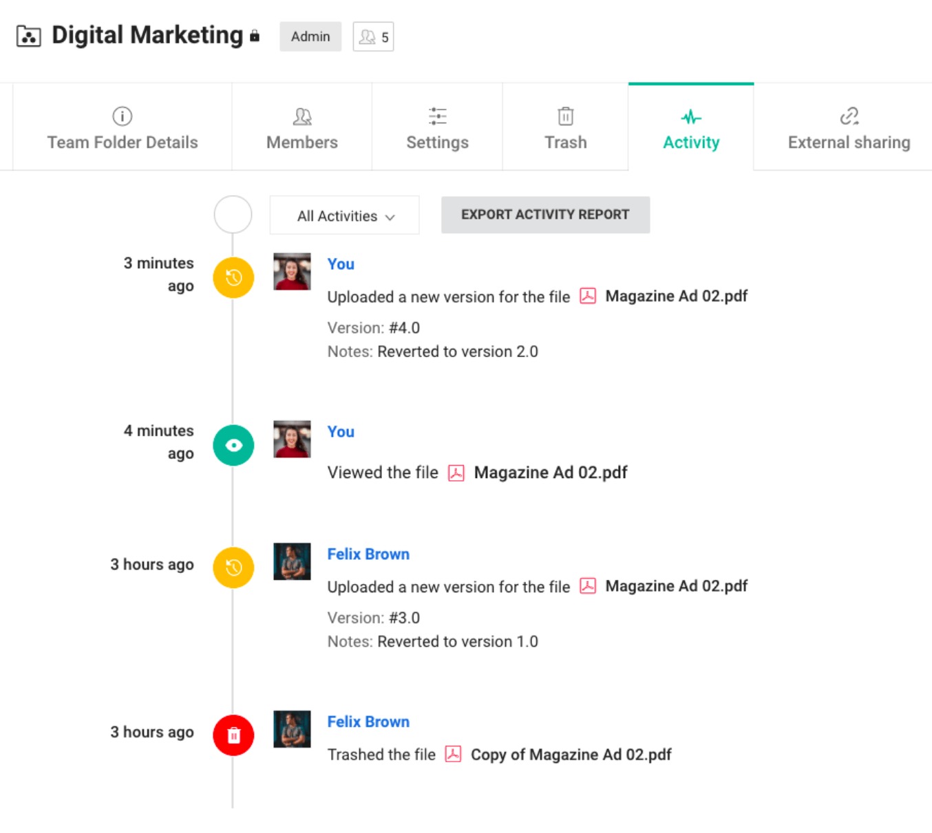 Monitore as atividades da equipe